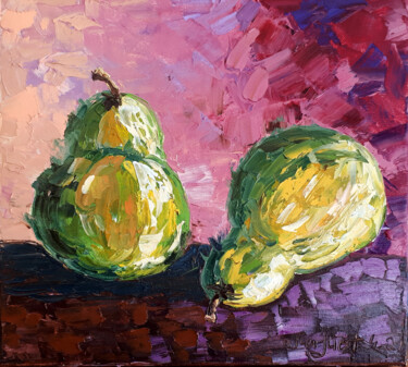Painting titled "Green Pears" by O. Motik, Original Artwork, Oil