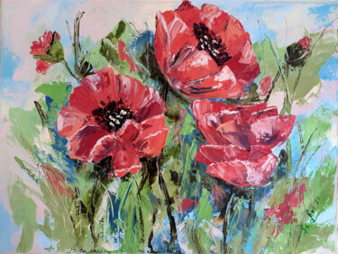 Painting titled "Poppy Flowers" by O. Motik, Original Artwork, Oil