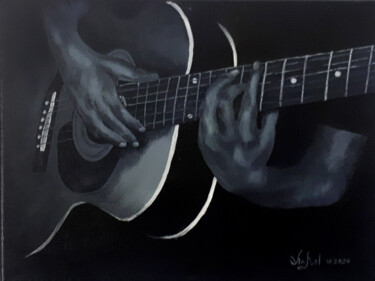 Painting titled "his favorite guitar" by O. Motik, Original Artwork, Acrylic