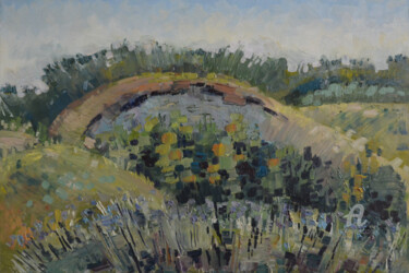Картина под названием "Wildflowers growing…" - Olga Sto, Подлинное произведение искусства, Масло Установлен на Деревянная ра…
