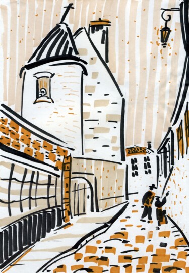 Рисунок под названием "Bourges (France). H…" - Olga Sto, Подлинное произведение искусства, Маркер