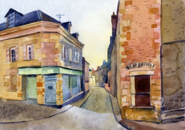 Painting titled "Ancient street in t…" by Olga Sto, Original Artwork, Watercolor