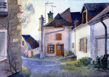 Картина под названием "Old street in the F…" - Olga Sto, Подлинное произведение искусства, Акварель