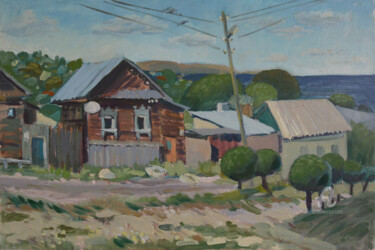 Painting titled "View from the hill…" by Olga Sto, Original Artwork, Oil Mounted on Wood Stretcher frame