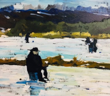Картина под названием "Winter fishing. Las…" - Evgeny Yastrebov, Подлинное произведение искусства, Масло
