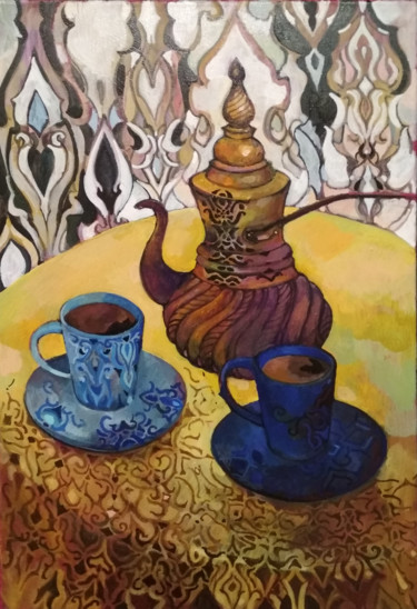 Painting titled "Coffee with spices" by Olga, Original Artwork, Oil