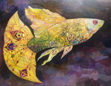 Painting titled "sunny fish" by Olga, Original Artwork, Oil