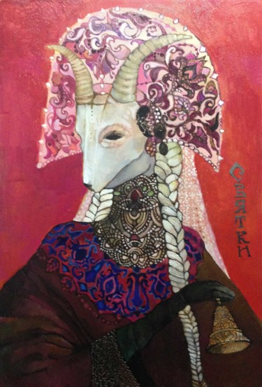 Painting titled "Yule goat" by Olga, Original Artwork, Oil