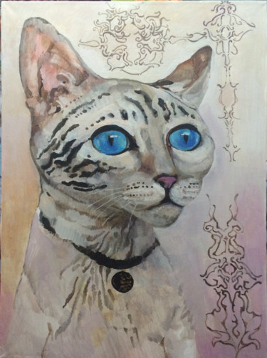 Painting titled "BENGAL CAT WHITE" by Olga, Original Artwork, Oil