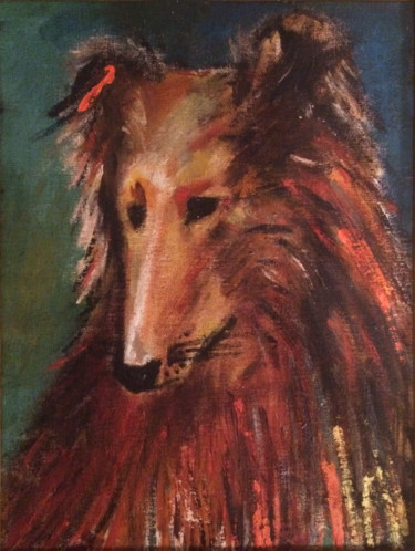 Painting titled "Собака породы Колли" by Olga, Original Artwork, Oil