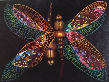 Painting titled "Dragonflies" by Olga, Original Artwork, Oil