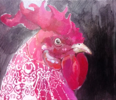 Painting titled "red rooster" by Olga, Original Artwork, Oil
