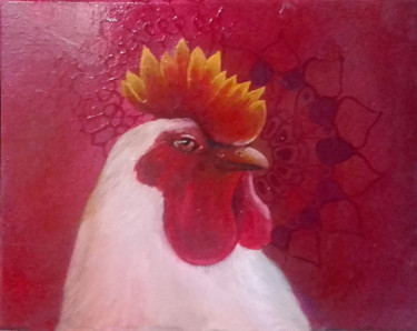 Painting titled "rooster" by Olga, Original Artwork, Oil