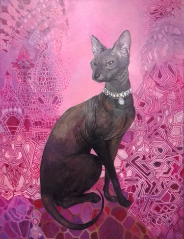 Painting titled "Sphynx cat" by Olga, Original Artwork, Oil