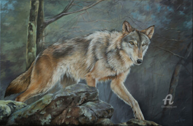 Malerei mit dem Titel "Wild animal is look…" von Olga Tsvetkova, Original-Kunstwerk, Öl