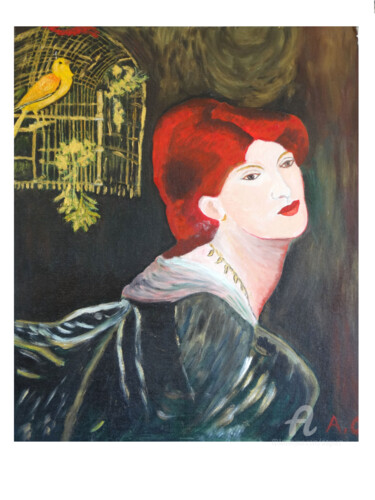 Painting titled "" Demoiselle à l'oi…" by Grafi, Original Artwork, Oil