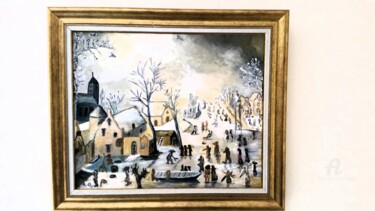 Painting titled "PAYSAGE D'HIVER AVE…" by Grafi, Original Artwork, Oil