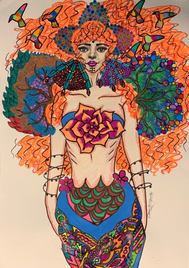 Drawing titled "Queen of the Ocean" by Oana Arabagiu, Original Artwork, Acrylic