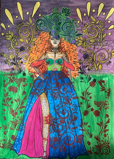 Painting titled "Lady Marmelade" by Oana Arabagiu, Original Artwork, Acrylic Mounted on Other rigid panel