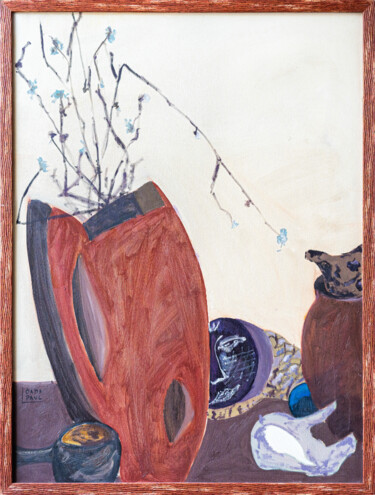 Pintura titulada "Still life with cla…" por Oana-Maria Paul, Obra de arte original, Oleo Montado en Bastidor de camilla de m…
