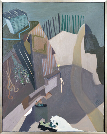 Pintura intitulada "Abstract Yard" por Oana-Maria Paul, Obras de arte originais, Óleo Montado em Armação em madeira