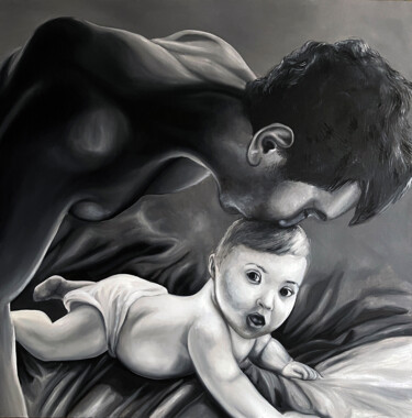 Schilderij getiteld "Baby time" door Oana Rinaldi, Origineel Kunstwerk, Olie