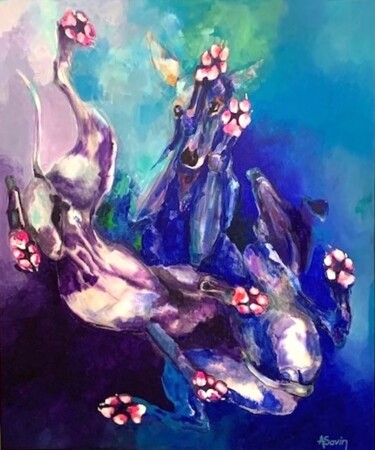 Painting titled "Greyhound" by Oana Savin, Original Artwork, Acrylic Mounted on Wood Stretcher frame