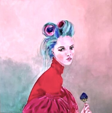 Painting titled "Blue strawberry" by Oana Savin, Original Artwork, Acrylic Mounted on Wood Stretcher frame