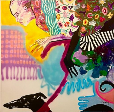 Pintura titulada "Flying Me" por Oana Savin, Obra de arte original, Acrílico Montado en Bastidor de camilla de madera