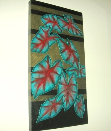 Painting titled "Caladium Leaves" by Oana Cretu, Original Artwork