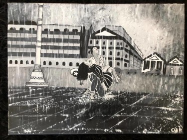 Peinture intitulée "un soir de pluie" par Oap, Œuvre d'art originale, Huile