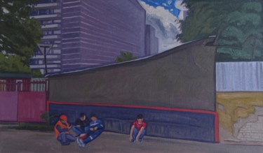 Картина под названием "garages" - Артём Овчинников, Подлинное произведение искусства, Масло