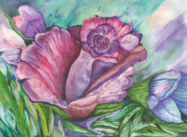 Картина под названием "Цветы в моем саду" - Olga Dokuchaeva, Подлинное произведение искусства, Акрил