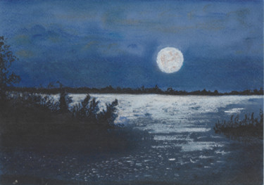 Peinture intitulée "Луна над озером" par Olga Dokuchaeva, Œuvre d'art originale, Pastel