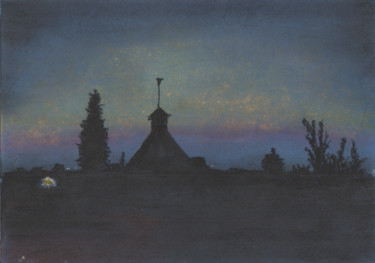 Картина под названием "Вечер в Оптиной пус…" - Olga Dokuchaeva, Подлинное произведение искусства, Пастель
