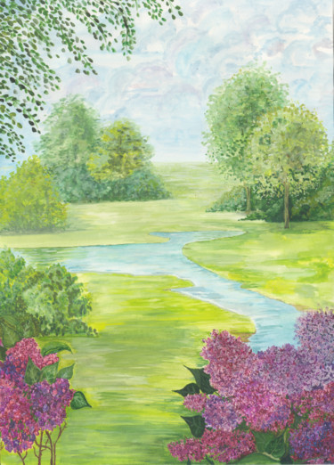 Картина под названием "Сирень в моем саду" - Olga Dokuchaeva, Подлинное произведение искусства, Акварель