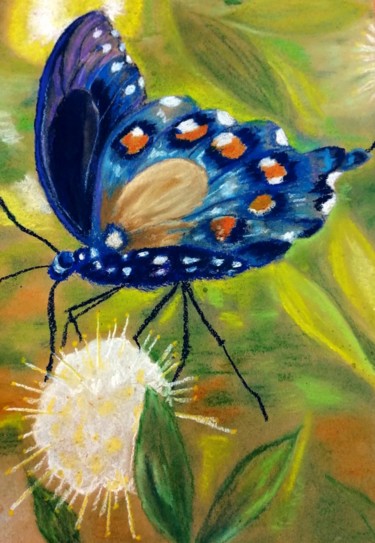 Painting titled "Синяя бабочка" by Olga Dokuchaeva, Original Artwork, Pastel