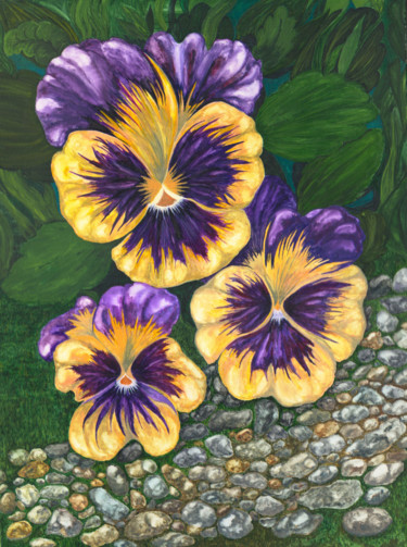 「Pansies」というタイトルの絵画 Olga Dokuchaevaによって, オリジナルのアートワーク, 水彩画 段ボールにマウント