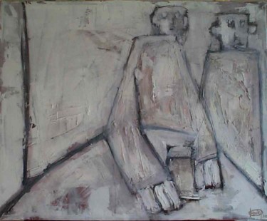 Peinture intitulée "au bistrot" par Hervé Oberto, Œuvre d'art originale, Huile