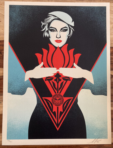 Prenten & gravures getiteld "Flower woman - blue" door Shepard Fairey (Obey), Origineel Kunstwerk, Zeefdruk