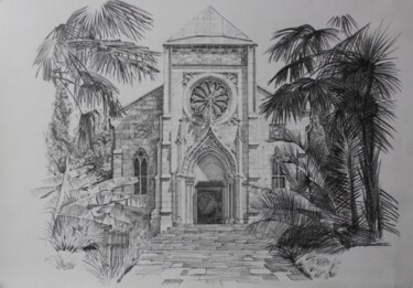 Drawing titled "A Cathedral in Yalta" by Spartak Chernyshov, Original Artwork, Ink