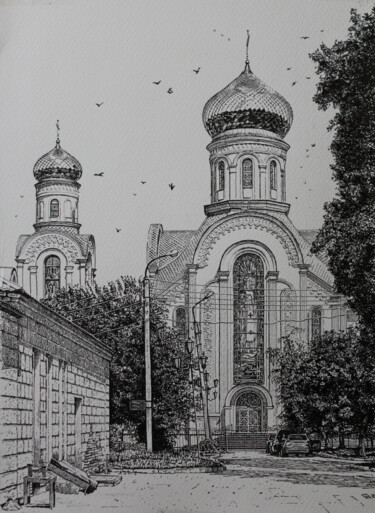 Drawing titled "The Temple of Tende…" by Spartak Chernyshov, Original Artwork, Ink