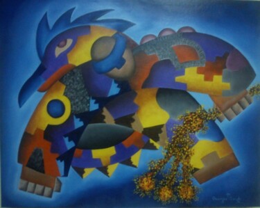 Painting titled "quinsa charaña apu" by Fernando Lucio Ocampo-Sandy, Original Artwork, Oil Mounted on Cardboard