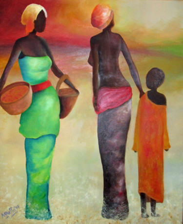 Картина под названием "Femmes africaines" - Maryse Bessière, Подлинное произведение искусства, Масло