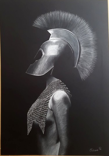 Drawing titled "Spartiate" by Océane Rousseeuw, Original Artwork, Charcoal