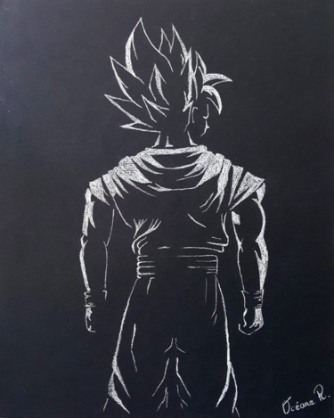 Dessin intitulée "Goku" par Océane Rousseeuw, Œuvre d'art originale, Fusain