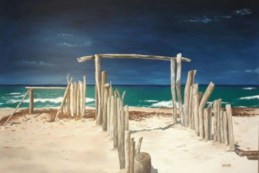Peinture intitulée "La plage" par Caroline Brochard, Œuvre d'art originale, Acrylique