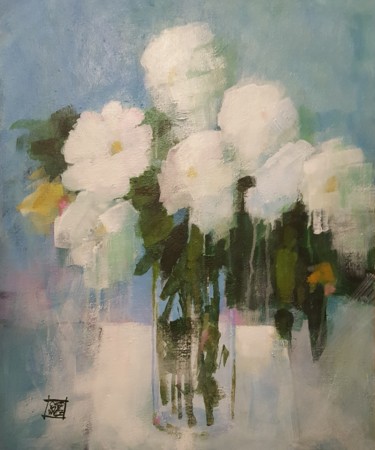 Painting titled "Fleurs blanches" by Odile Chodkiewicz, Original Artwork, Acrylic