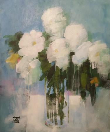 Pintura titulada "Fleurs blanches" por Odile Chodkiewicz, Obra de arte original, Acrílico