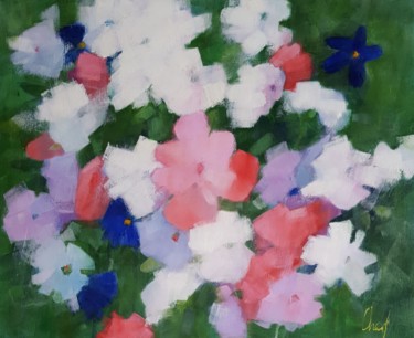 Peinture intitulée "des-fleurs-au-bord-…" par Odile Chodkiewicz, Œuvre d'art originale, Huile